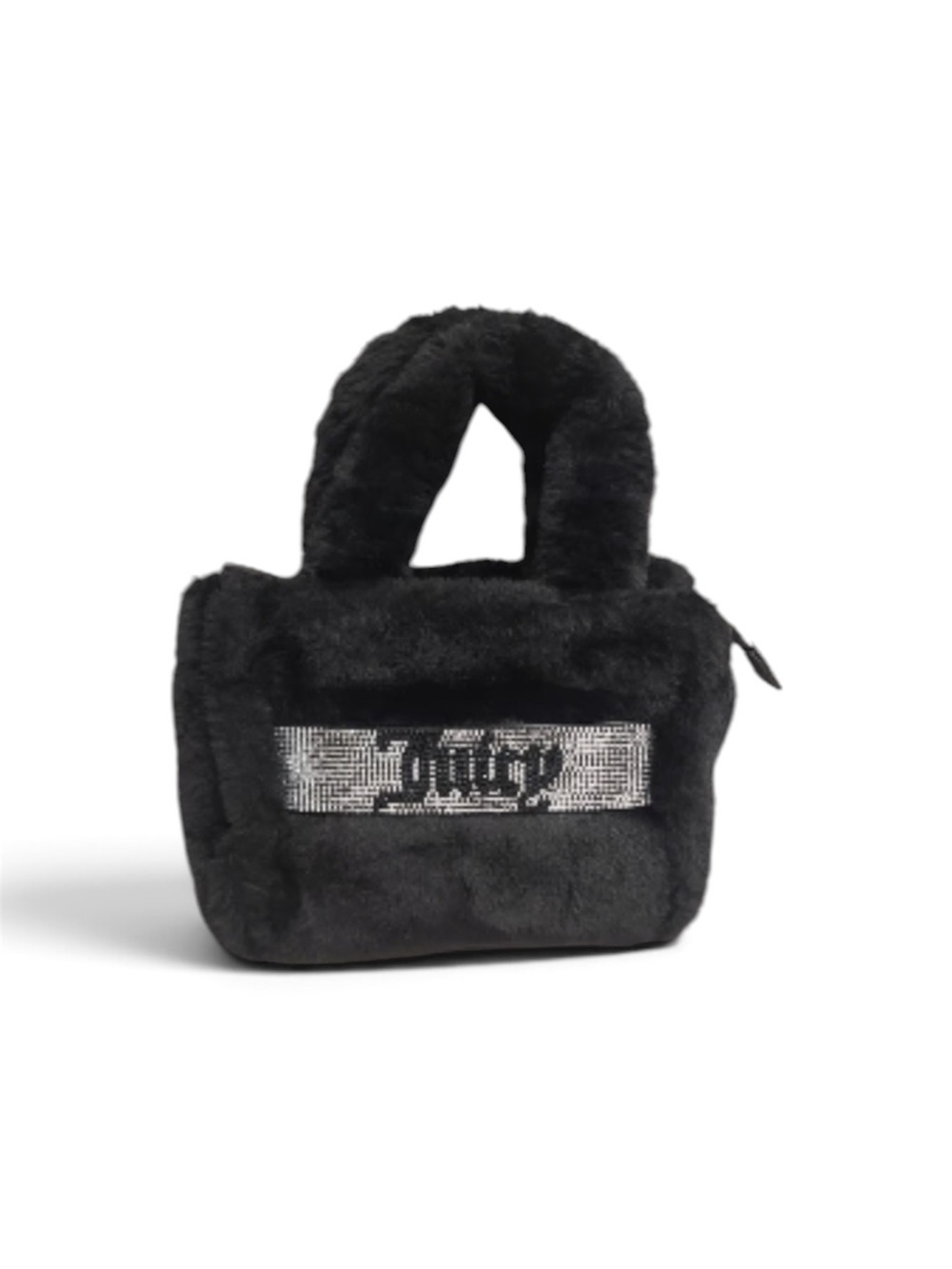 Juicy Couture Black Plush Mini Tote with Crystal Logo Strip